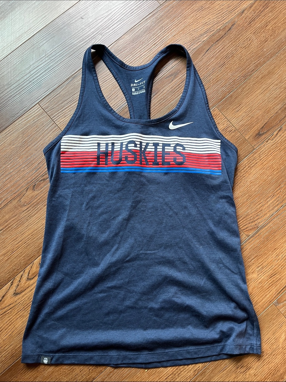 Nike Navy 'Huskies' Dri-FIT Racerback Tank with Red & White Stripes